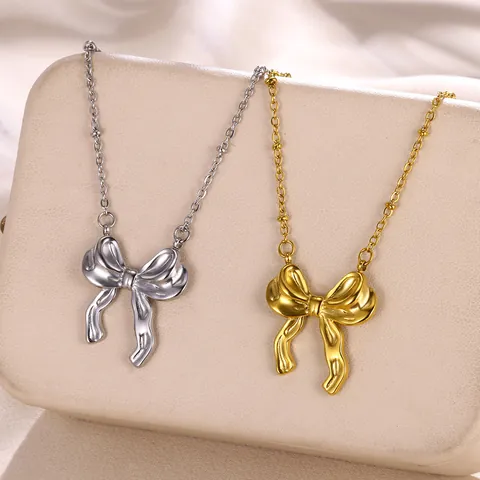 Elegante Edelstahl Schleife Anhänger Halskette Für Damen Leichter Luxus Design Ins Stil Bowknot Schlüsselbein Kette Schmuck