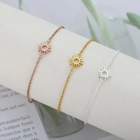 Minimalist Stainless Steel Hollow Sun Pendant Bracelet 18k Gold Plated Adjustable Chain Bracelet For Women Fashion Jewelry