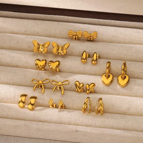 Luxus Vergoldet Edelstahl Ohrstecker Mit 925 Sterlingsilber Ohrstecker-Stift Herz Schleife Schmetterling Schmuck Für Damen