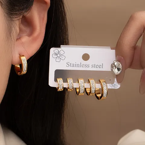Orecchini a Cerchio Minimalisti in Acciaio al Titanio Zirconia per Donna Orecchini Geometrici Placcati Oro Argento Fibbia Orecchio Gioielli