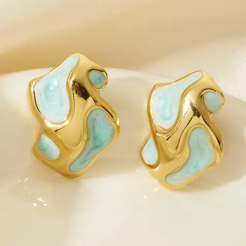 Irregular Geometric Stud Earrings Stainless Steel Colorful Enamel Fluid Line Design Modern Minimalist Jewelry For Women