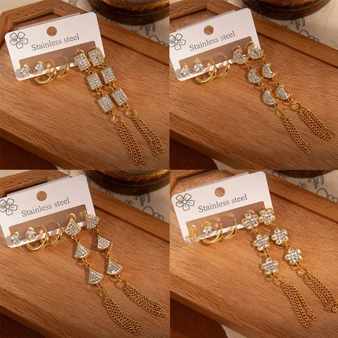 Ensemble Boucles d'Oreilles en Acier Inoxydable Cœur Papillon Perle Long Gland Strass Créoles Clous Femme Bijoux