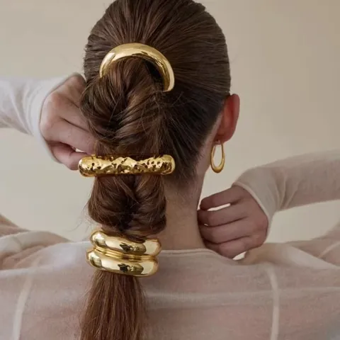 Retro Geometric Alloy Hair Ties And Metal Hair Clips Minimalist Metallic Ponytail Holders Daily Fashion Accessories