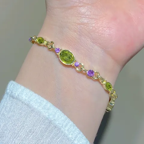 Vintage Alloy Rhinestone Gemstone Bracelet For Women Light Luxury Gold Silver Plated Green Purple Stone Star Geometric Link Chain Jewelry