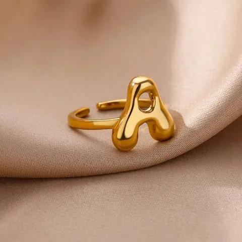 Επιχρυσωμένο Δαχτυλίδι 18K Bubble Alphabet Ανοιχτό για Γυναίκες Χαριτωμένο 3D Γράμμα Ρυθμιζόμενο Μινιμαλιστικό Κόσμημα Δώρο