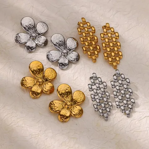 Stainless Steel Hammered Flower Geometric Stud Earrings For Women Gold Silver Conch Sun Shell Drop Earrings Jewelry