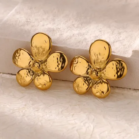 Stainless Steel Hammered Flower Geometric Stud Earrings For Women Gold Silver Conch Sun Shell Drop Earrings Jewelry