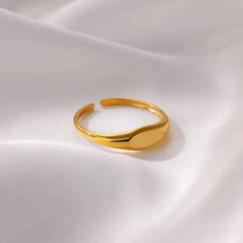 Minimalist Stainless Steel Open Ring For Women 18K Gold Silver Plated Geometric Wave Signet Adjustable Finger Ring Jewelry