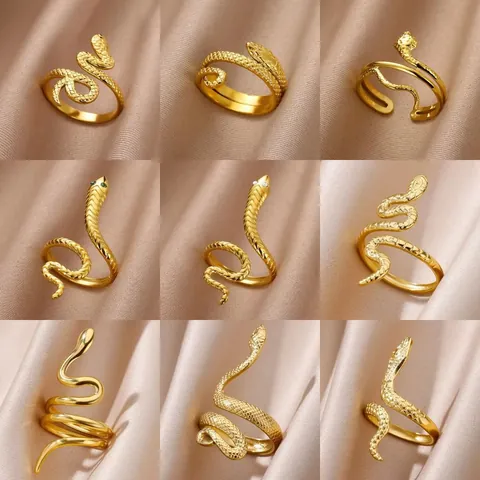 Retro Schlangenring Vergoldet Edelstahl Verstellbar Offener Wickelring Schuppentextur Hip Hop Gothic Schmuck Für Damen