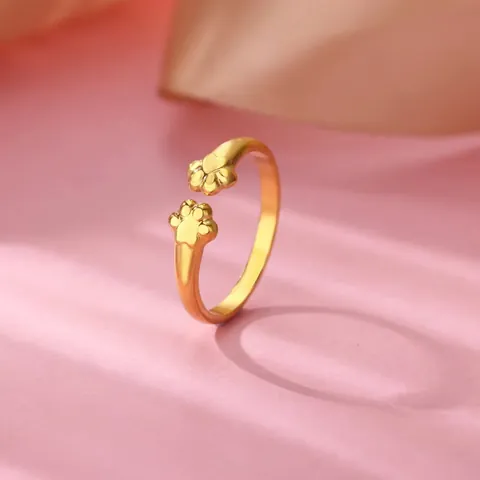 Stainless Steel Cute Cat Paw Open Ring For Women Adjustable Origami Fox Animal Shape Ring Fashion Jewelry Gift