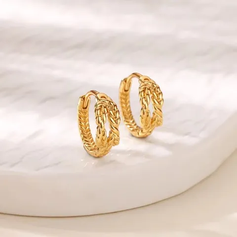 Vintage Copper Hoop Earrings For Women Gold Plated Twist Wheat Weave Snake Zirconia Statement Fashion Jewelry Earrings