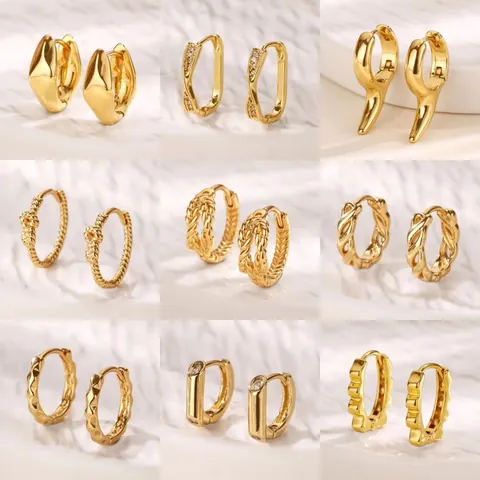 Vintage Copper Hoop Earrings For Women Gold Plated Twist Wheat Weave Snake Zirconia Statement Fashion Jewelry Earrings