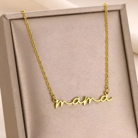 Stainless Steel Mama Letter Pendant Necklace Minimalist Script Handwriting Design Clavicle Chain Jewelry Gift For Women
