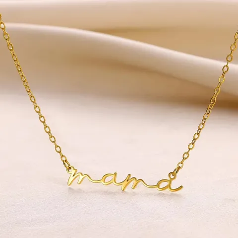 Stainless Steel Mama Letter Pendant Necklace Minimalist Script Handwriting Design Clavicle Chain Jewelry Gift For Women