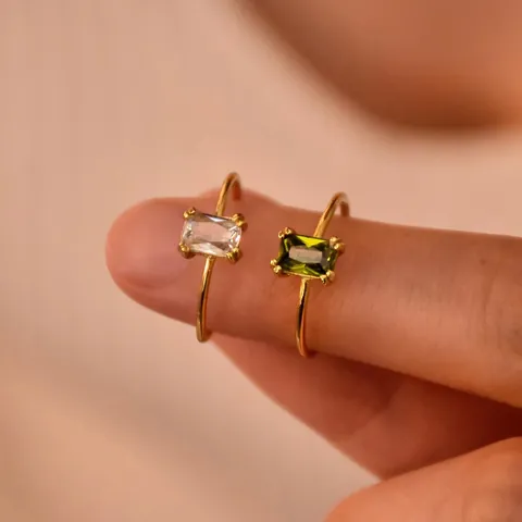 Stainless Steel Gold Plated Rectangular Rhinestone Open Ring Adjustable Birthstone Ring For Women Minimalist Finger Jewelry