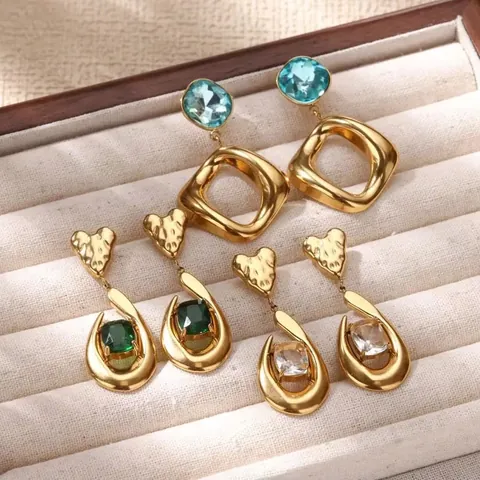 Boucles d'Oreilles en Acier Inoxydable Exagérées Vintage pour Femmes Géométrique Cœur Goutte d'Eau Incrusté de Zircone Perle Bijoux
