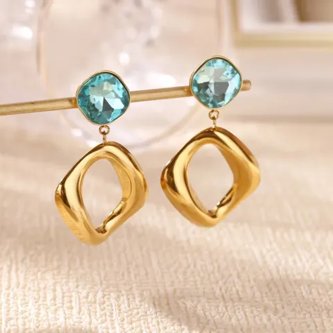 Boucles d'Oreilles en Acier Inoxydable Exagérées Vintage pour Femmes Géométrique Cœur Goutte d'Eau Incrusté de Zircone Perle Bijoux