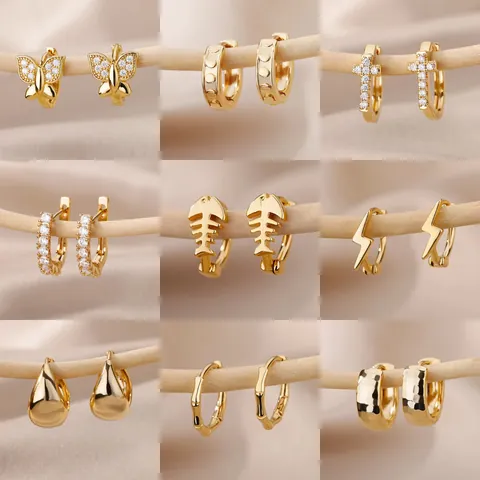 Ins Style Light Luxury Copper Zircon Earrings Geometric Cross Fishbone Butterfly Hoop Earrings Jewelry For Women Gift
