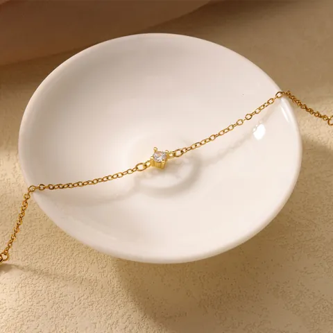 Minimalist Stainless Steel Zirconia Bracelet For Women 18K Gold Silver Plated Elegant Single Stone Thin Chain Jewelry Gift