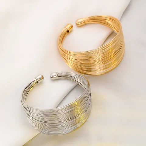 Fashion Multi Layer Wire Wrap Jewelry Set Gold Silver Alloy Iron Necklace Bracelet Earrings Ring For Women Party Jewelry