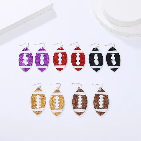 Glitter Leather Rugby Football Drop Earrings For Women Sports Style Sequin Dangle Earrings Fashion Jewelry Accessories Gift