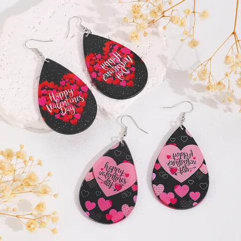 Romantic Teardrop Acrylic Heart Pattern Earrings For Women Leopard Print Love Happy Valentine's Day Festive Jewelry Gift