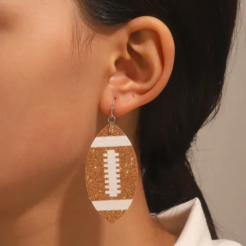 Glitter Leather Rugby Football Drop Earrings For Women Sports Style Sequin Dangle Earrings Fashion Jewelry Accessories Gift
