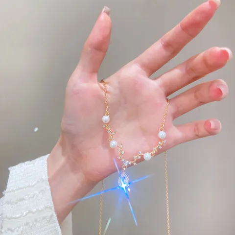 Elegant Alloy Zirconia Antler Necklace With Imitation Artificial Pearls Water Drop Heart Planet Butterfly Pendant Choker For Women