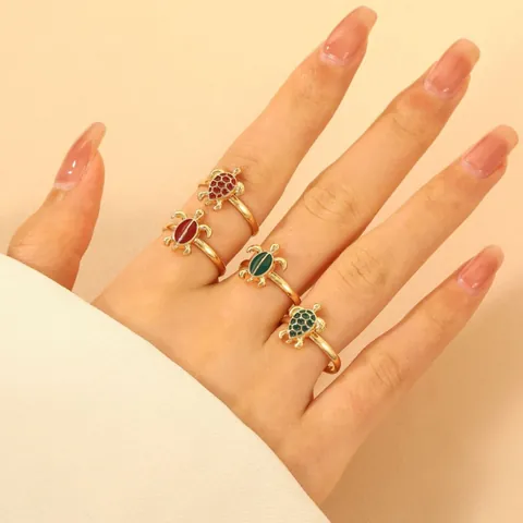 Set di Anelli Aperti a Forma di Tartaruga in Smalto Oro Tartaruga Marina Colorata Anelli Animali Gioielli Regolabili Donna