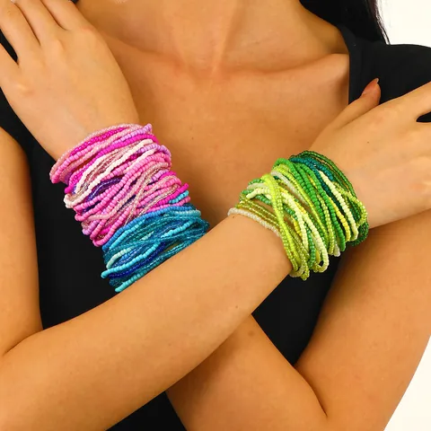 Bohemian Multi Layer Beaded Bracelets Colorful Seed Beads Elastic Resin Glass Handmade Jewelry For Women
