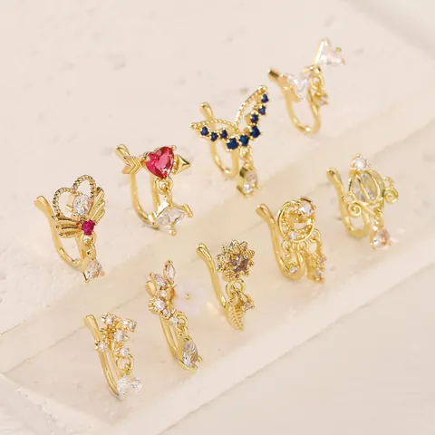 Copper Zirconia U-Shaped Nose Clip Non-Pierced Fake Piercing Jewelry For Women Men Heart Bow Star Moon Butterfly Nose Ring