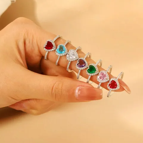 Anello Regolabile a Forma di Cuore in Rame per Donna Colorati Strass Anello Aperto Gioielli di Moda Regalo Festa di Nozze