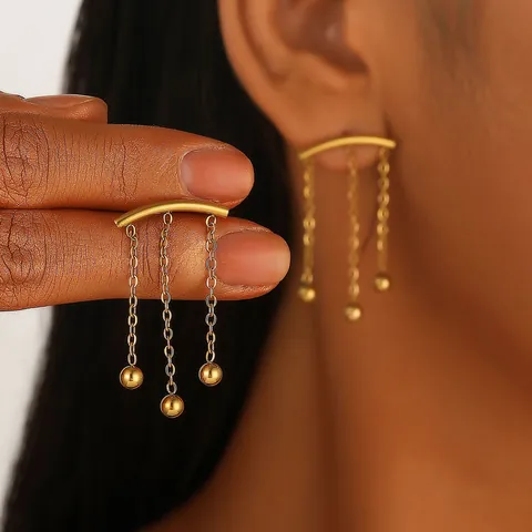 Women's Stainless Steel Alloy Tassel Chain Stud Earrings Minimalist Gold Silver Bow Knot Drop Earrings Fashion Jewelry Gift