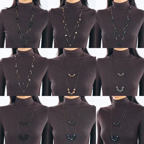 Moderne Titanstahl Legierung Lange Halskette Für Damen Geometrische Kristallperle Seestern Meerschnecke Anhänger Lagen 毛衣链 Schmuck
