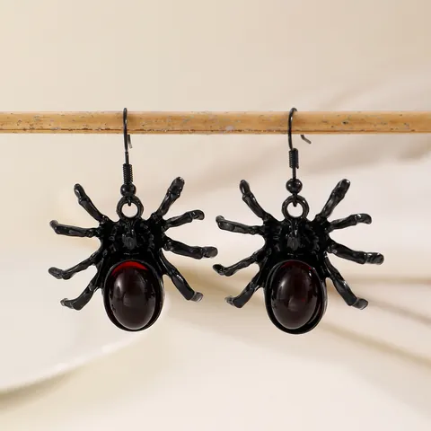 Halloween Gothic Spider Bat Dangle Earrings For Women Alloy Retro Black Red Rhinestone Insect Ear Jewelry Party Favor Gift