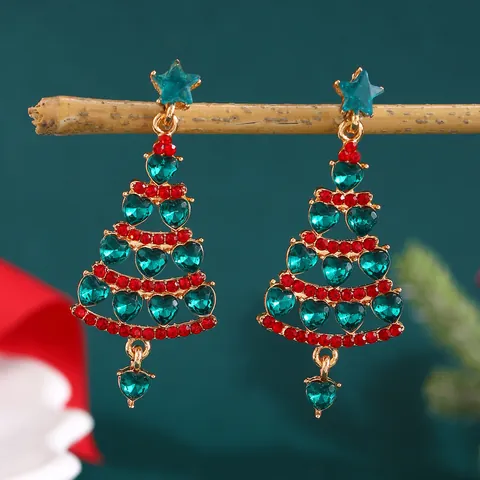 Christmas Tree Drop Earrings Alloy Rhinestone Faux Artificial Pearl Festive Star Dangle Earring Holiday Jewelry For Women