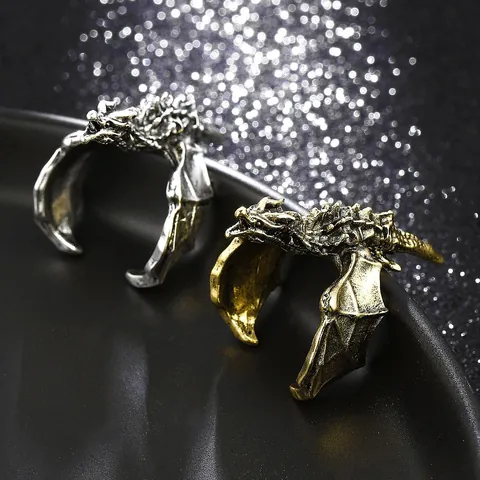 Vintage Punk Dragon Ανοιχτό Δαχτυλίδι για Άνδρες Γυναίκες Γοτθικό Ρυθμιζόμενο Κράμα Ζώο Δαχτυλίδι Αντίκες Ασήμι Μπρούτζος Κόσμημα Δώρο