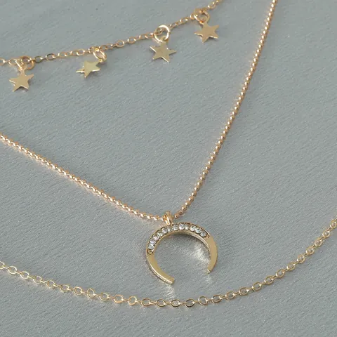 Collana a Strati in Lega Vintage con Strass per Donna Pendente Creativo con Stella e Luna Catena a Clavicola Multistrato Gioielli di Moda