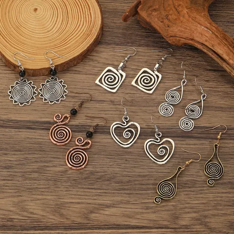 Bohemian Vintage Κρεμαστά Σκουλαρίκια από Κράμα για Γυναίκες Ethnic Σπειροειδές Διάτρητο Μοτίβο Αντίκ Ασημί Μπρονζέ Γεωμετρικά Σκουλαρίκια Κοσμήματα Δώρο