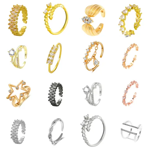 Minimalist Copper Open Ring For Women Adjustable Zirconia Inlaid Gold Silver Plated Fashion Jewelry Finger Ring