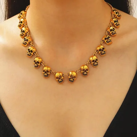 Gothic Vintage Zinklegierung Totenkopf Halskette Für Halloween Party Punk Skelett Kette Schmuck Herren Damen Retro Geisterkopf Anhänger