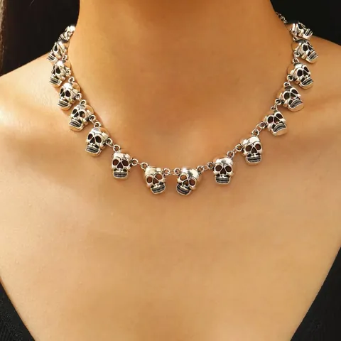 Gothic Vintage Zinklegierung Totenkopf Halskette Für Halloween Party Punk Skelett Kette Schmuck Herren Damen Retro Geisterkopf Anhänger