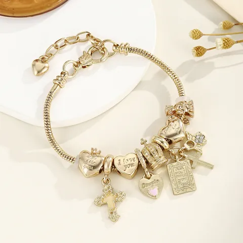 DIY Charm Armband Damen Zinklegierung Zirkonia Emaille Schlangenkette Leopard Herz Anhänger Mode Schmuck Geschenk Persönlichkeit