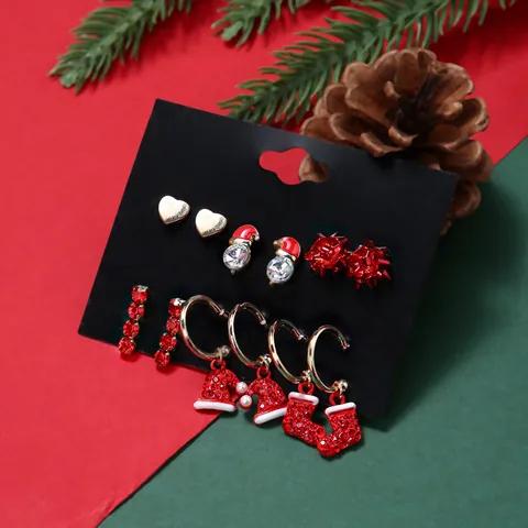 Kerst Oorbellen Legering Emaille Rhinestone Kerstman Rendier Sneeuwpop Sieraden Met Roestvrijstalen Oorbel Post