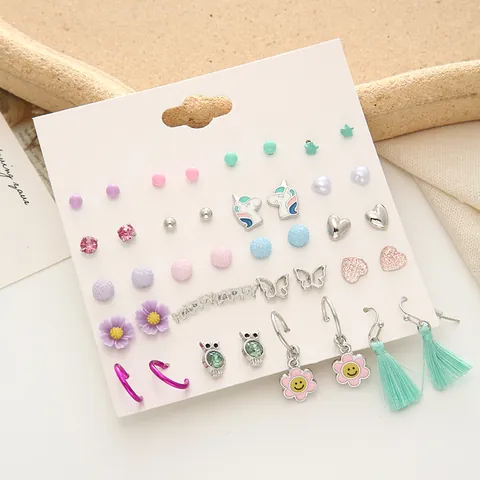 Legierung Cartoon Ohrstecker Set Für Damen Mädchen Herz Erdbeere Panda Eule Tier Strass Künstliche Perle Emaille Ohrringe Schmuck Geschenk