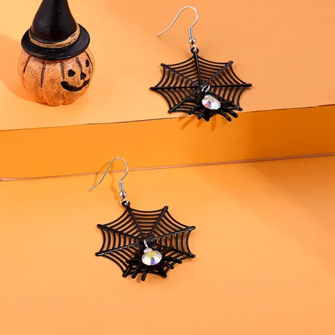 Halloween Spider Web Drop Earrings For Women Punk Gothic Rhinestone Spider Hook Earrings Festive Party Costume Jewelry
