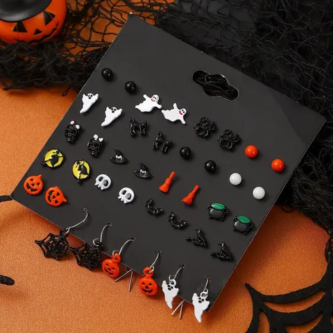 Halloween Legierung Spooky Geist Kürbis Totenkopf Spinne Fledermaus Ohrstecker Set Mit Edelstahl Ohrstecker-Stift Für Damen Schmuck