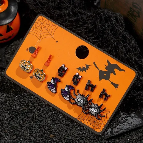 Halloween Ohrstecker Set Legierung Emaille Kürbis Geist Spinne Totenkopf Hexenhut Für Damen Halloween Party Zubehör Mode Schmuck Mit Edelstahl Ohrstecker