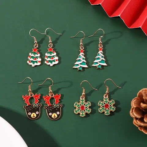 Juego de Pendientes Colgantes de Aleación de Navidad para Mujer Copo de Nieve Alce Árbol Joyería de Festival con Acero