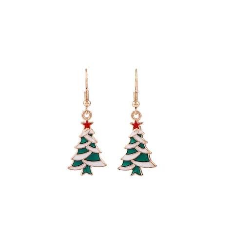 Juego de Pendientes Colgantes de Aleación de Navidad para Mujer Copo de Nieve Alce Árbol Joyería de Festival con Acero